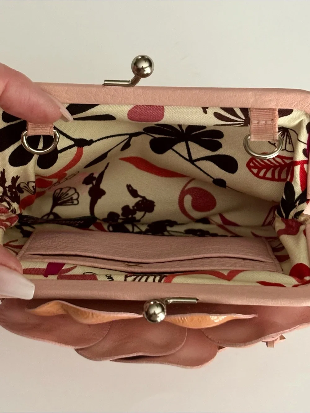 Brighton Pink Leather Floral Appliqué Mini Kiss Lock Bag